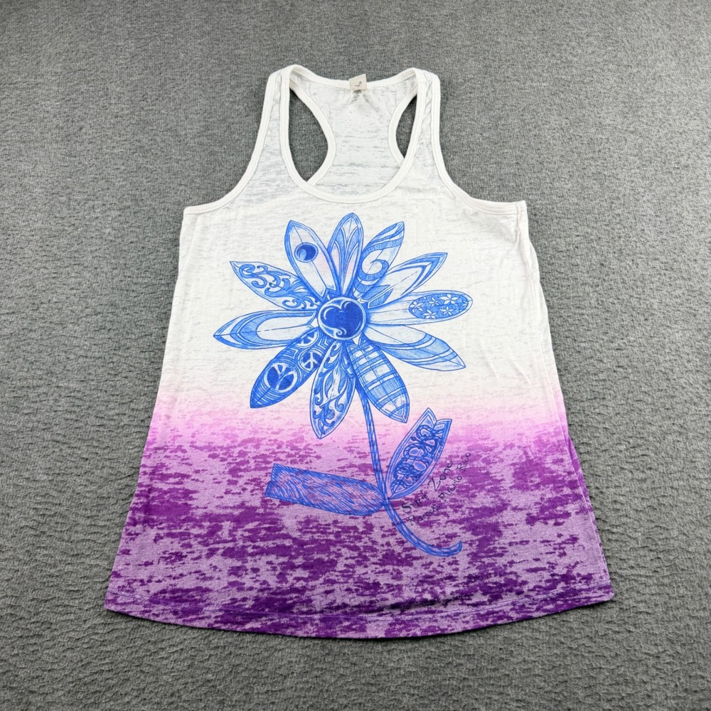 Coastal Classics Women's L Tank Top White Purple Ombre Floral Burnout Racerback‎